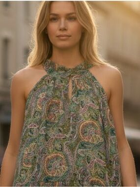 AllSaints NWT Paisley Halter Top Boho Coquette Open Back Tank US Size 4